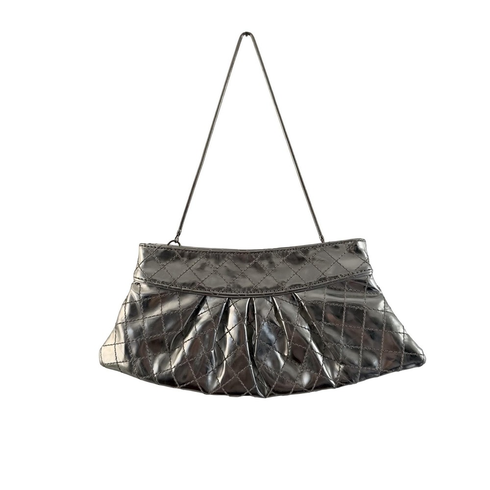 Steve Madden Quilted Shoulder Bag Womens Silver Metallic Evening Purse - Picture 10 of 15